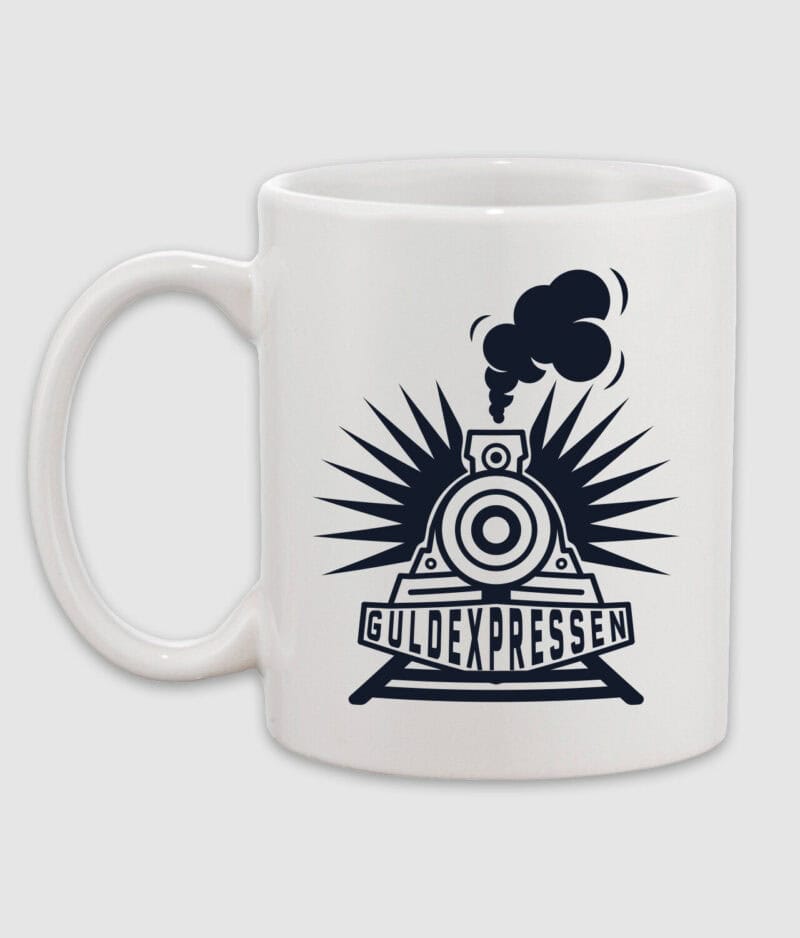 Guldexpressen logo coffeemug mockup navy