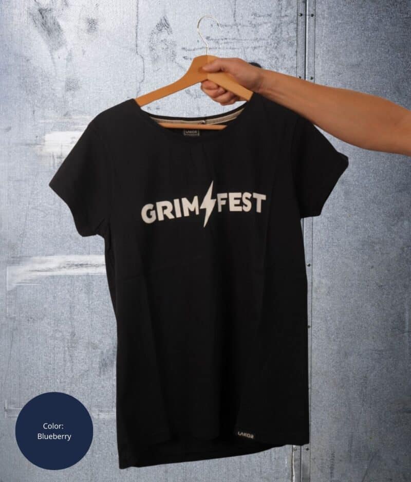 Grimfest blueberry womens logo tee